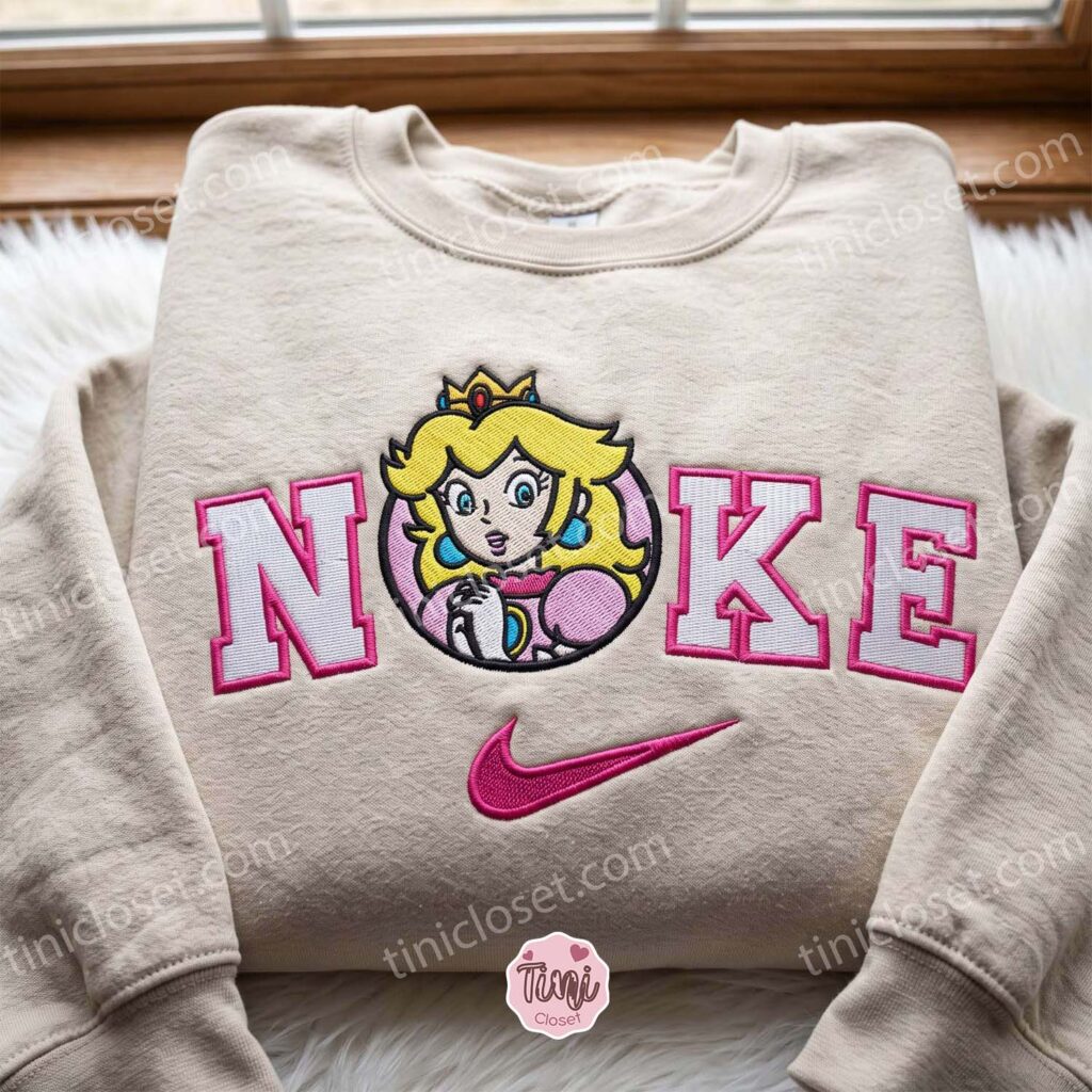 Princess Peach Cute Gaming Sweatshirt, Super Mario Characters Embroidered Hoodie, Long Distance Relationship Gift Princess Peach Cute Gaming Sweatshirt, Super Mario Characters Embroidered Hoodie, Long Distance Relationship Gift