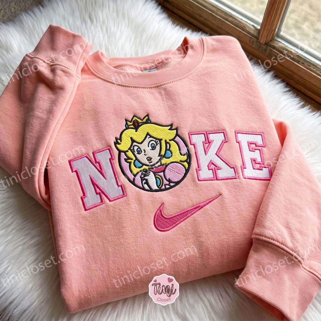 Princess Peach Cute Gaming Sweatshirt, Super Mario Characters Embroidered Hoodie, Long Distance Relationship Gift Princess Peach Cute Gaming Sweatshirt, Super Mario Characters Embroidered Hoodie, Long Distance Relationship Gift