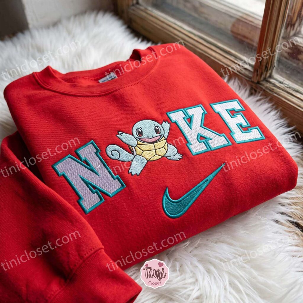 Squirtle Pokemon Embroidered Shirt, Anime Gamer Gift, Long Distance Relationship Gift, Cute Matching Hoodies for Couples