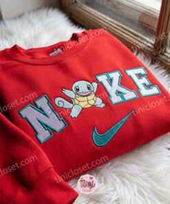 Squirtle Pokemon Embroidered Shirt, Anime Gamer Gift, Long Distance Relationship Gift, Cute Matching Hoodies for Couples (1)