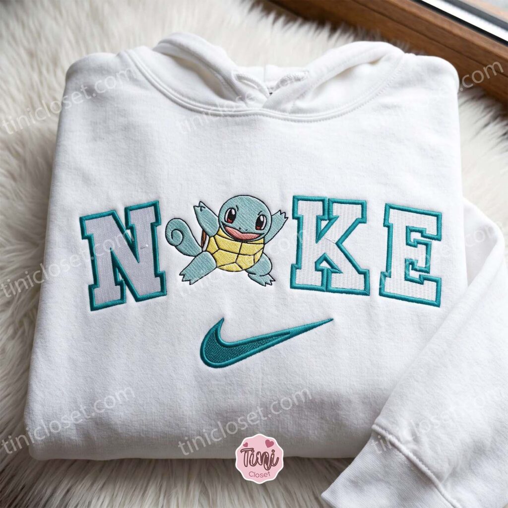 Squirtle Pokemon Embroidered Shirt, Anime Gamer Gift, Long Distance Relationship Gift, Cute Matching Hoodies for Couples