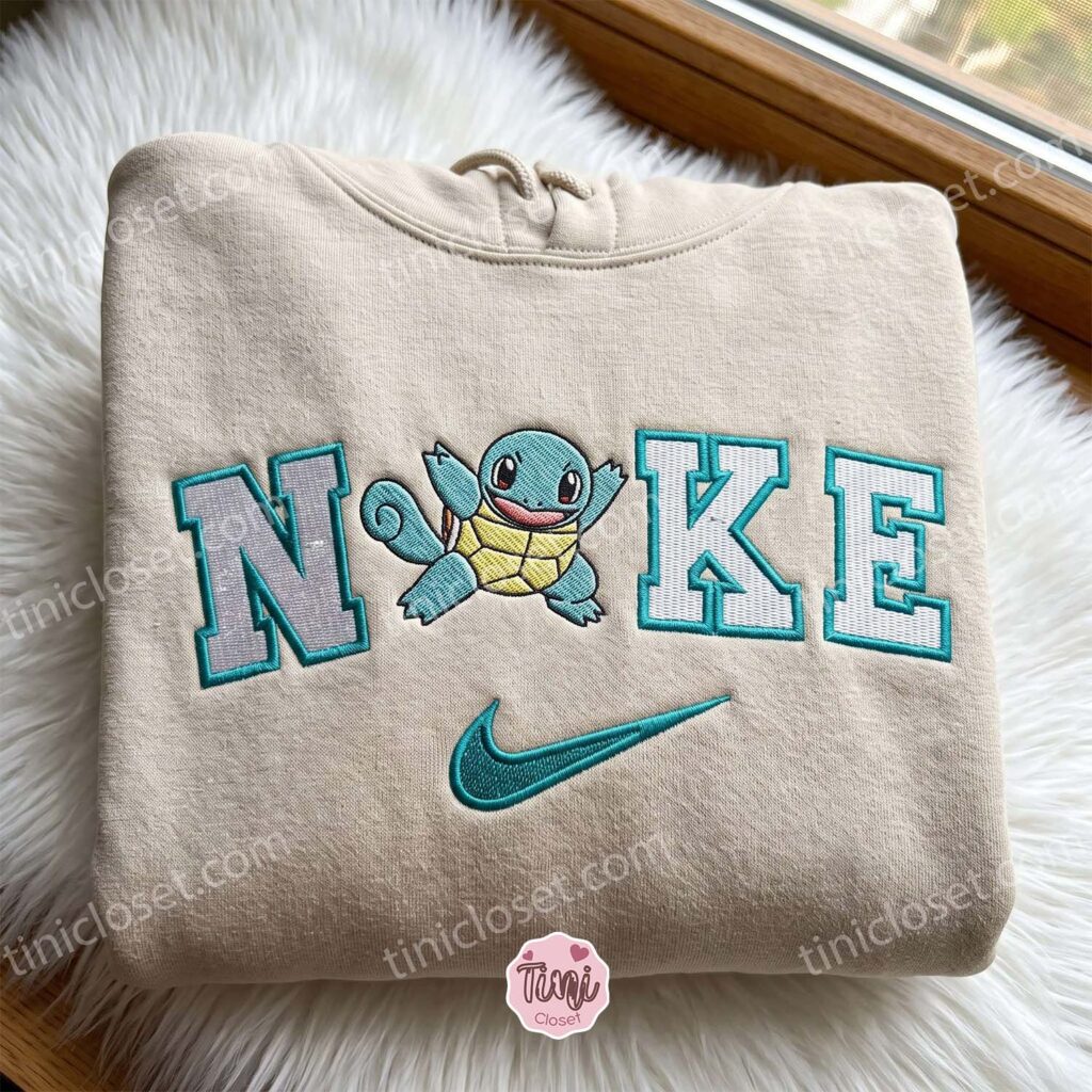 Squirtle Pokemon Embroidered Shirt, Anime Gamer Gift, Long Distance Relationship Gift, Cute Matching Hoodies for Couples