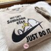 Lazy Snoopy and Woodstock Embroidered Sweatshirt, Funny Quote Apparel, Just Because Gift For Him, Oversized Hoodie For Girlfriend