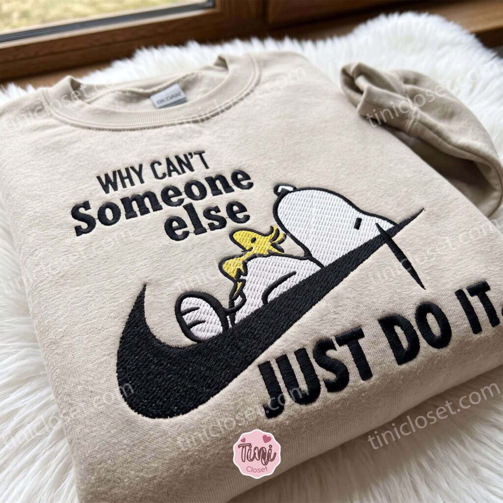 Lazy Snoopy and Woodstock Embroidered Sweatshirt, Funny Quote Apparel, Just Because Gift For Him, Oversized Hoodie For Girlfriend
