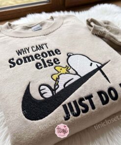 Lazy Snoopy and Woodstock Embroidered Sweatshirt, Funny Quote Apparel, Just Because Gift For Him, Oversized Hoodie For Girlfriend