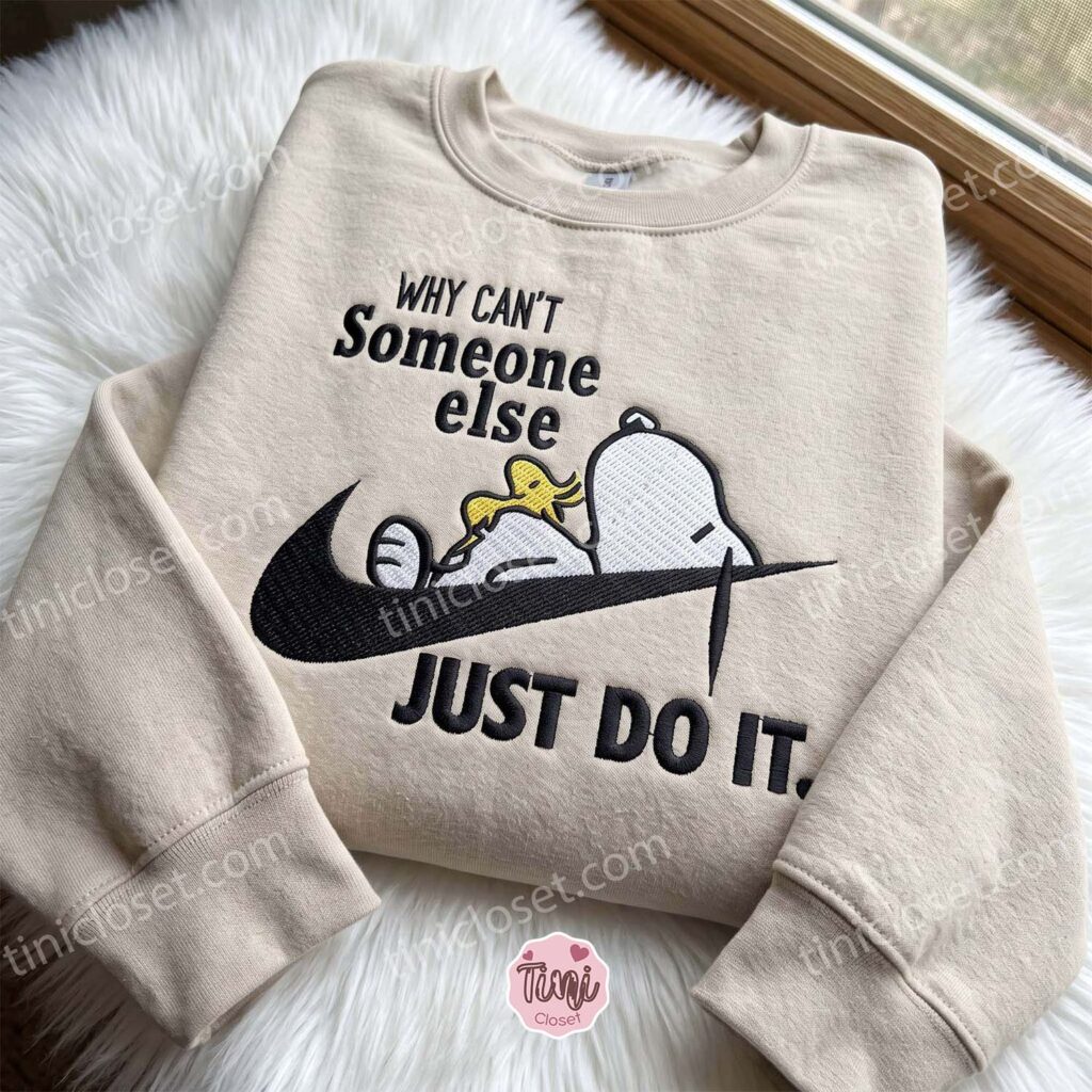 Lazy Snoopy and Woodstock Embroidered Sweatshirt, Funny Quote Apparel, Just Because Gift For Him, Oversized Hoodie For Girlfriend