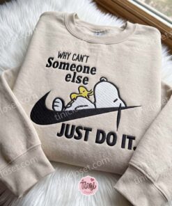 Lazy Snoopy and Woodstock Embroidered Sweatshirt, Funny Quote Apparel, Just Because Gift For Him, Oversized Hoodie For Girlfriend (2)