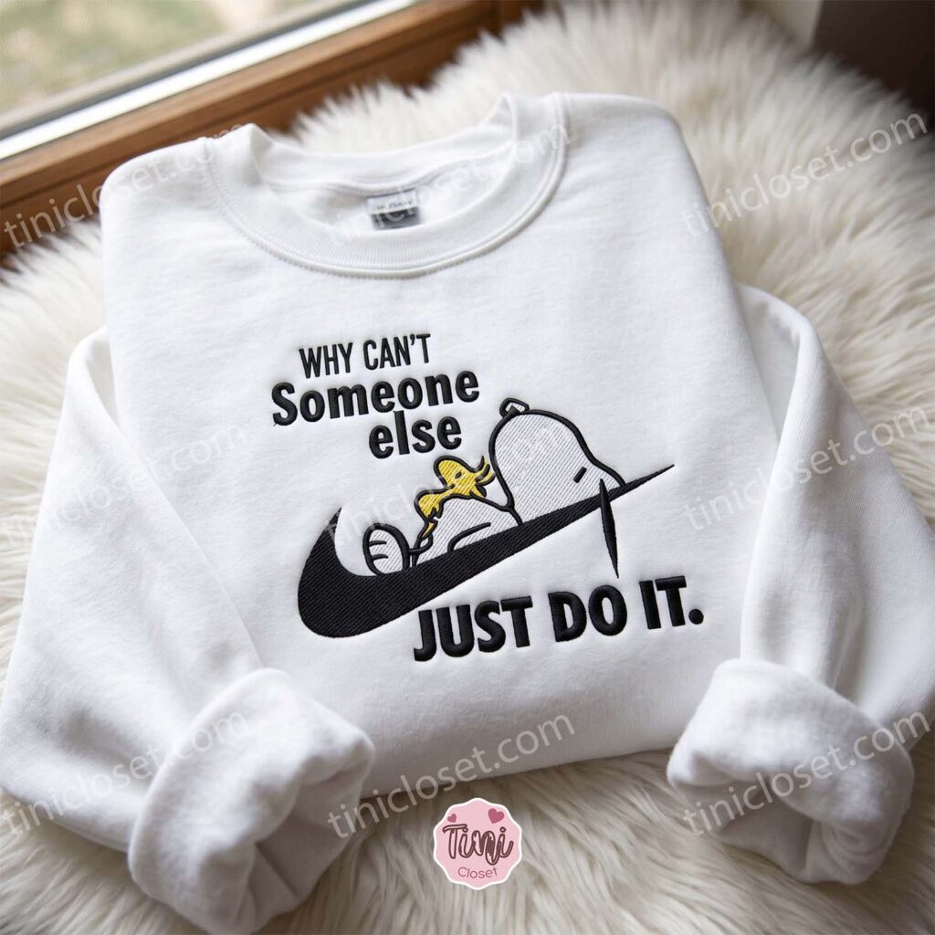 Lazy Snoopy and Woodstock Embroidered Sweatshirt, Funny Quote Apparel, Just Because Gift For Him, Oversized Hoodie For Girlfriend