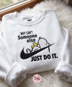 Lazy Snoopy and Woodstock Embroidered Sweatshirt, Funny Quote Apparel, Just Because Gift For Him, Oversized Hoodie For Girlfriend (3)