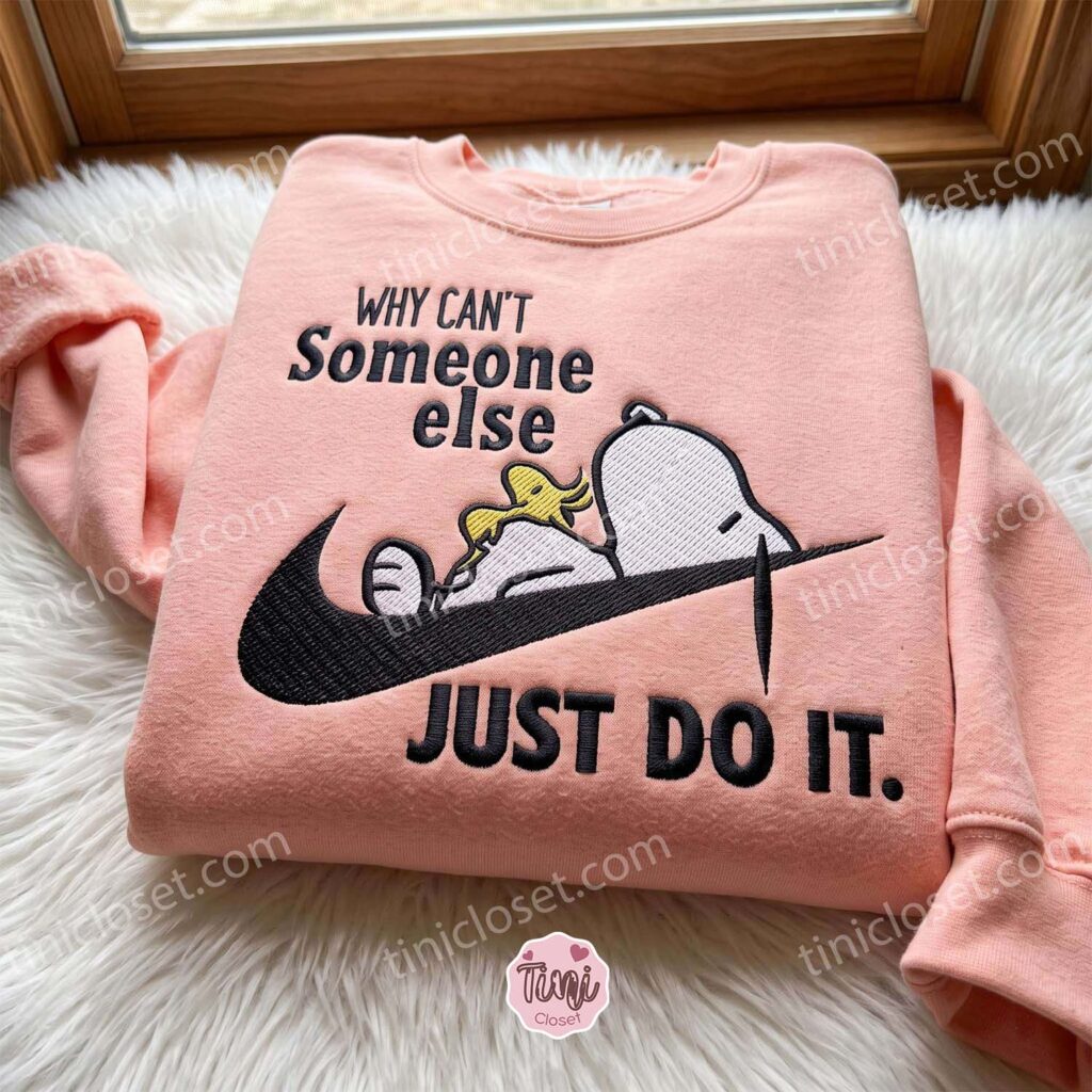 Lazy Snoopy and Woodstock Embroidered Sweatshirt, Funny Quote Apparel, Just Because Gift For Him, Oversized Hoodie For Girlfriend