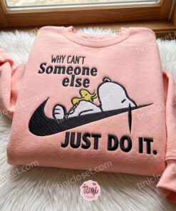 Lazy Snoopy and Woodstock Embroidered Sweatshirt, Funny Quote Apparel, Just Because Gift For Him, Oversized Hoodie For Girlfriend (4)