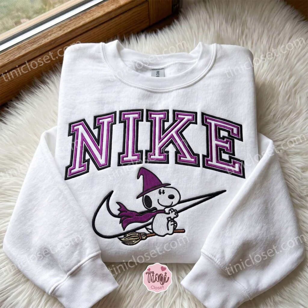 Halloween Snoopy Witch Embroidered Sweatshirt, Spooky Season Embroidered Hoodie, Bestie Matching Shirts