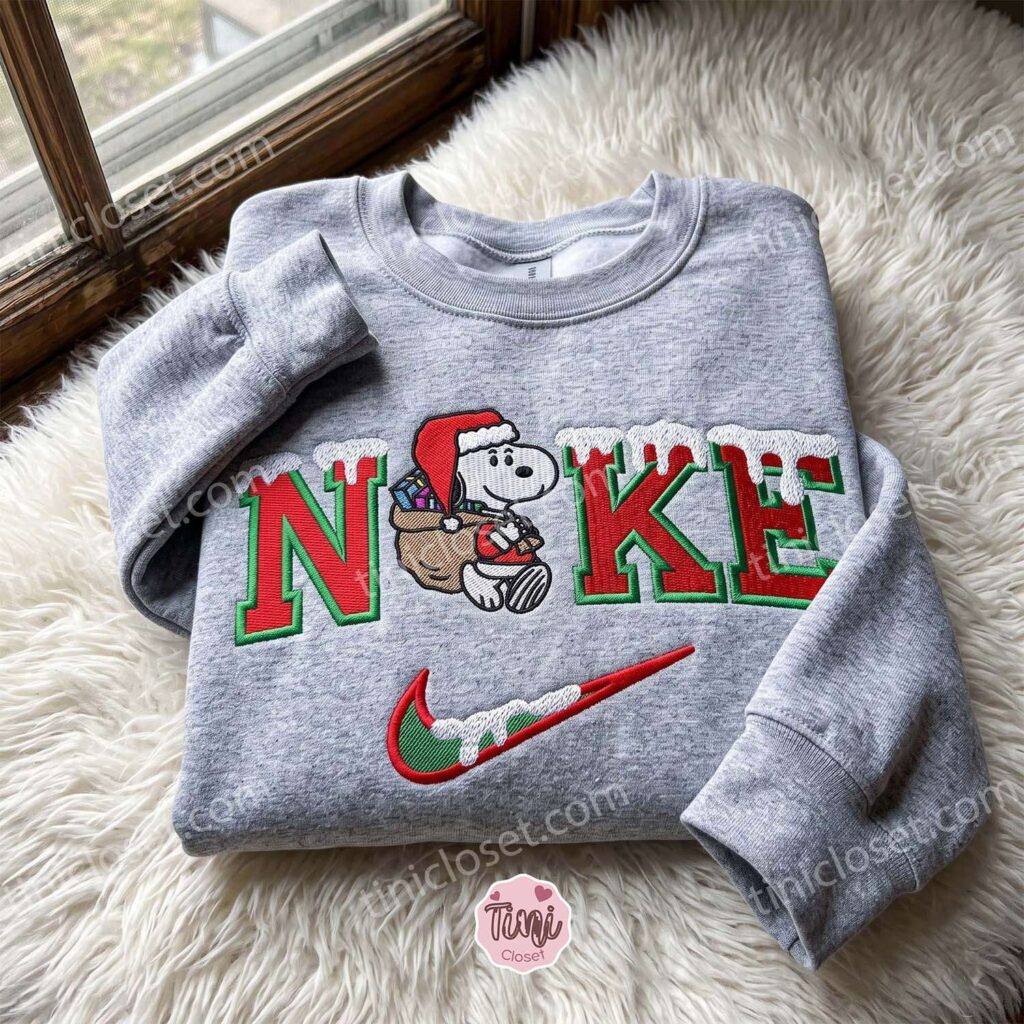Snoopy Santa Embroidered Sweatshirt, Christmas Embroidered Shirt, Cozy Gifts For Girlfriend, Boyfriend Hoodie Gift