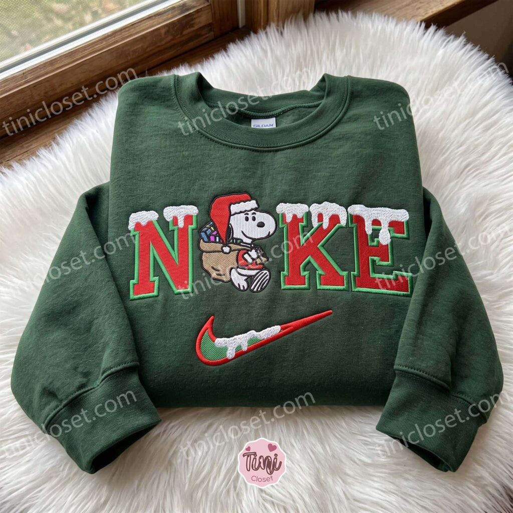 Snoopy Santa Embroidered Sweatshirt, Christmas Embroidered Shirt, Cozy Gifts For Girlfriend, Boyfriend Hoodie Gift