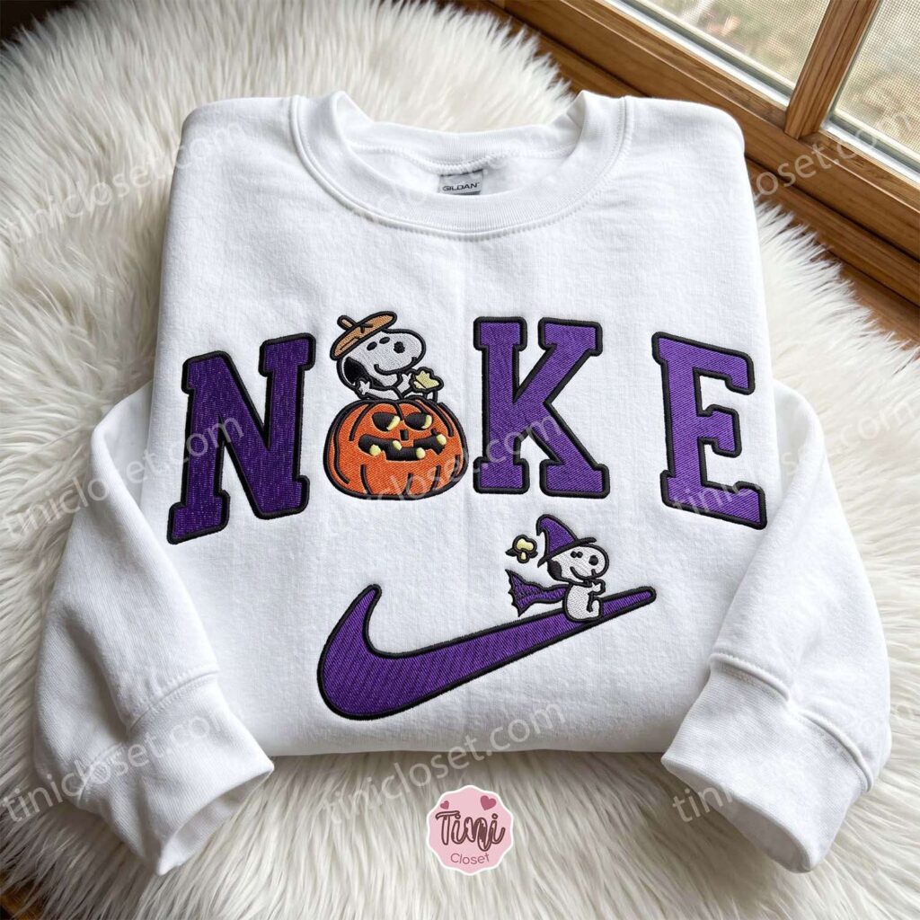 Snoopy Woodstock Pumpkin Halloween Embroidered Sweatshirt, Spooky Season Embroidered Crewneck, Cozy Gifts For Girlfriend, Just Because Gift For Him