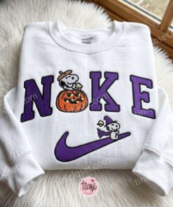 Snoopy Woodstock Pumpkin Halloween Embroidered Sweatshirt, Spooky Season Embroidered Crewneck, Cozy Gifts For Girlfriend, Just Because Gift For Him (1)