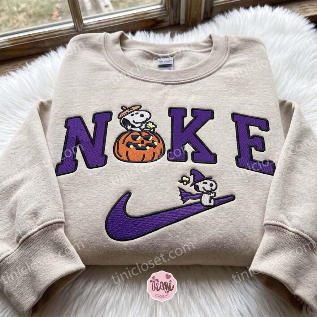 Snoopy Woodstock Pumpkin Halloween Embroidered Sweatshirt, Spooky Season Embroidered Crewneck, Cozy Gifts For Girlfriend, Just Because Gift For Him