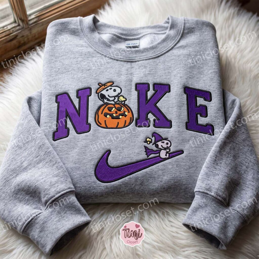 Snoopy Woodstock Pumpkin Halloween Embroidered Sweatshirt, Spooky Season Embroidered Crewneck, Cozy Gifts For Girlfriend, Just Because Gift For Him