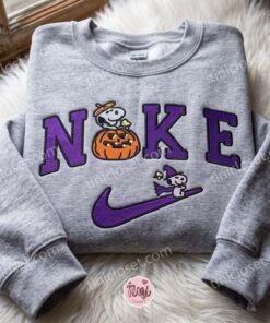 Snoopy Woodstock Pumpkin Halloween Embroidered Sweatshirt, Spooky Season Embroidered Crewneck, Cozy Gifts For Girlfriend, Just Because Gift For Him (3)