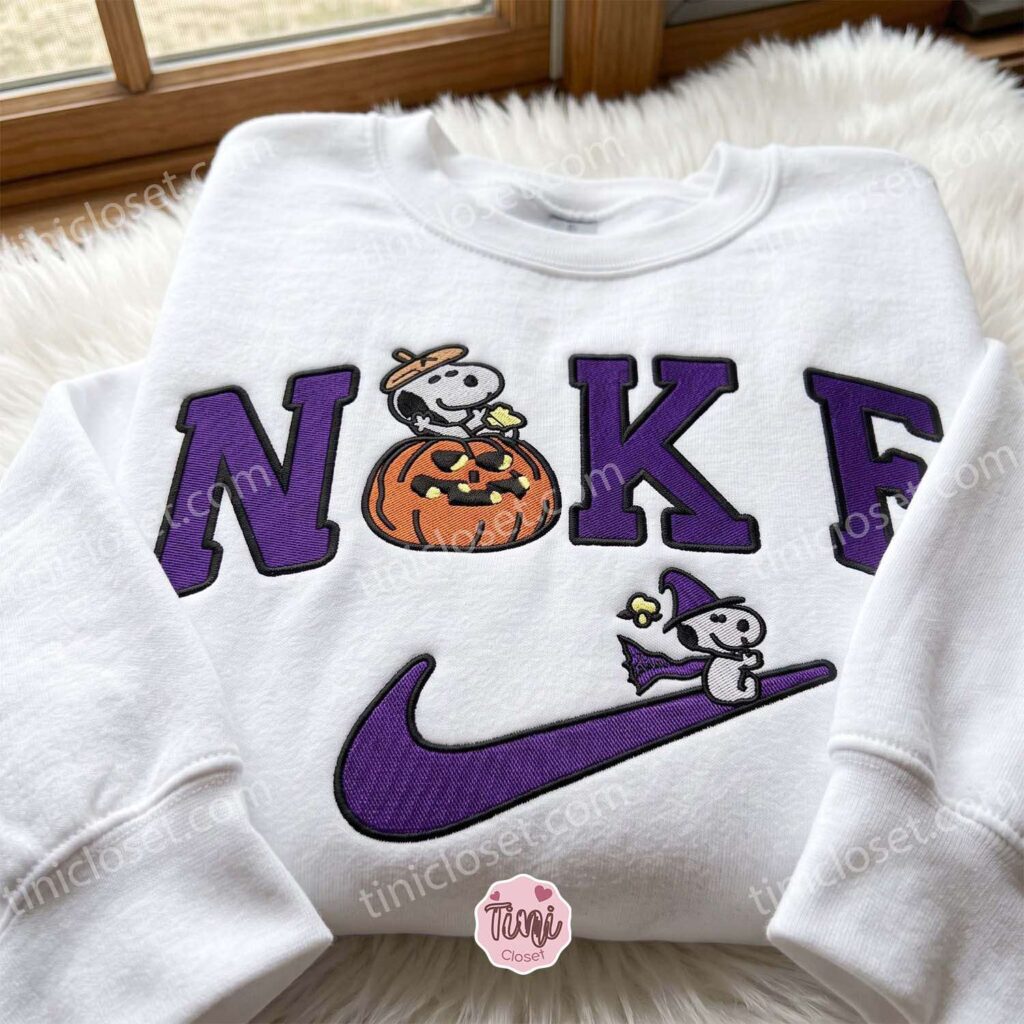 Snoopy Woodstock Pumpkin Halloween Embroidered Sweatshirt, Spooky Season Embroidered Crewneck, Cozy Gifts For Girlfriend, Just Because Gift For Him