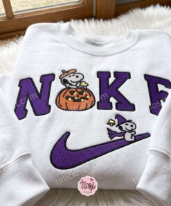 Snoopy Woodstock Pumpkin Halloween Embroidered Sweatshirt, Spooky Season Embroidered Crewneck, Cozy Gifts For Girlfriend, Just Because Gift For Him (4)