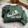 Snoopy And Woodstock Just Do It Embroidered Sweatshirt, Just Because Gift For Him, Cozy Gifts For Girlfriend