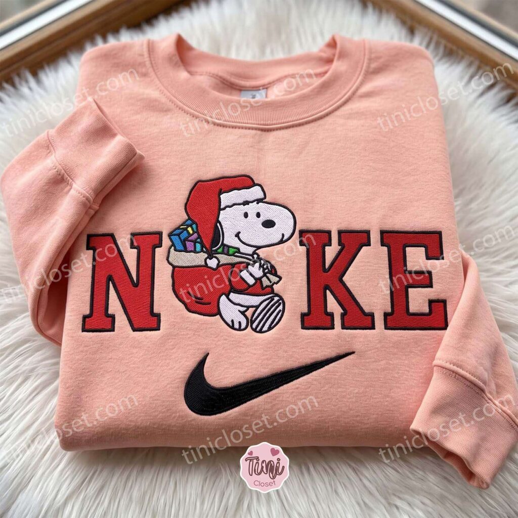 Snoopy Santa Embroidered Hoodie, Christmas Embroidered Shirt, Cozy Gifts For Girlfriend, Boyfriend Sweatshirt Gift
