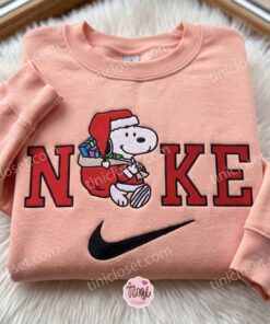 Snoopy Santa Embroidered Hoodie, Christmas Embroidered Shirt, Cozy Gifts For Girlfriend, Boyfriend Sweatshirt Gift (1)