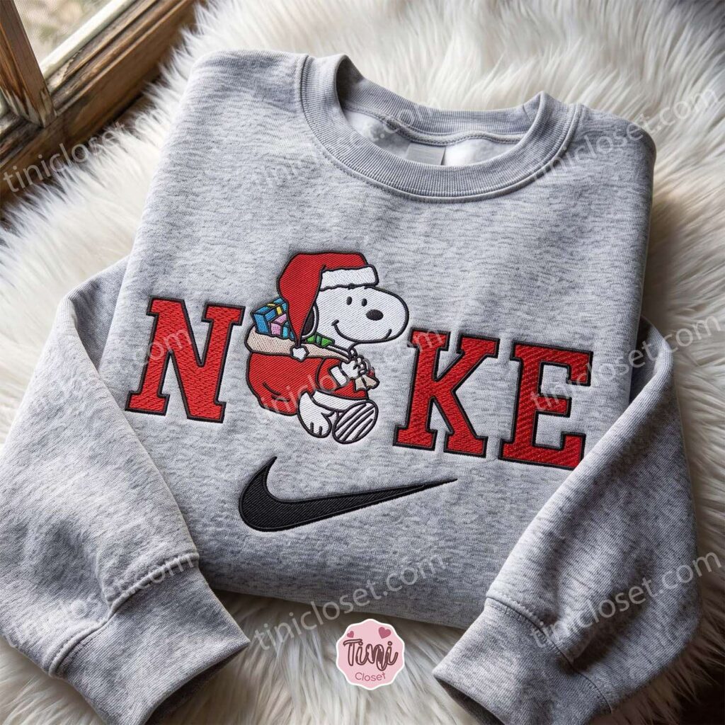 Snoopy Santa Embroidered Hoodie, Christmas Embroidered Shirt, Cozy Gifts For Girlfriend, Boyfriend Sweatshirt Gift