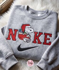 Snoopy Santa Embroidered Hoodie, Christmas Embroidered Shirt, Cozy Gifts For Girlfriend, Boyfriend Sweatshirt Gift (2)