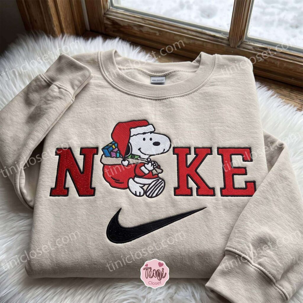 Snoopy Santa Embroidered Hoodie, Christmas Embroidered Shirt, Cozy Gifts For Girlfriend, Boyfriend Sweatshirt Gift