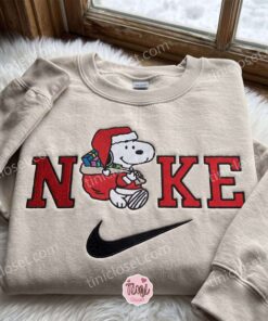 Snoopy Santa Embroidered Hoodie, Christmas Embroidered Shirt, Cozy Gifts For Girlfriend, Boyfriend Sweatshirt Gift (3)