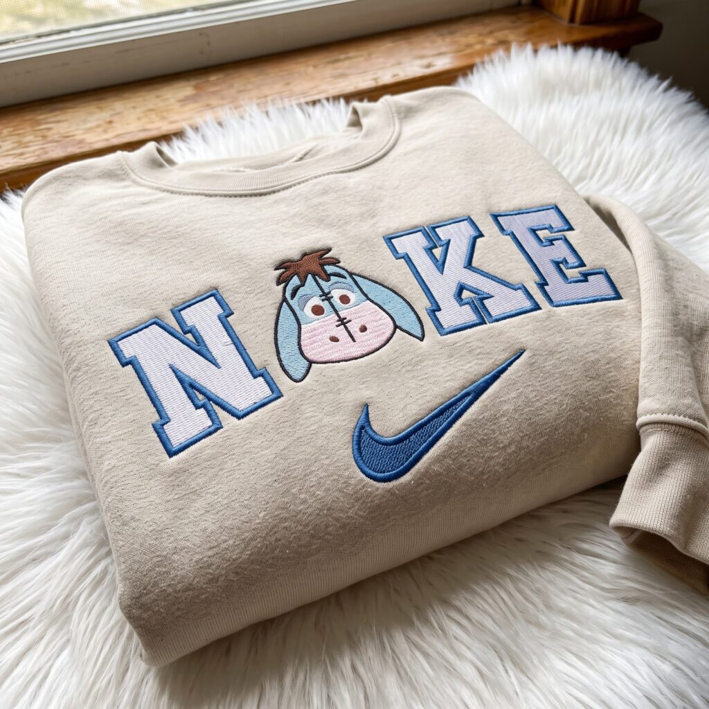 Eeyore Embroidered Sweatshirt, Winnie the Pooh Characters Embroidered Shirt, Cute Cartoon Embroidered Pullover Eeyore Embroidered Sweatshirt, Winnie the Pooh Characters Embroidered Shirt, Cute Cartoon Embroidered Pullover