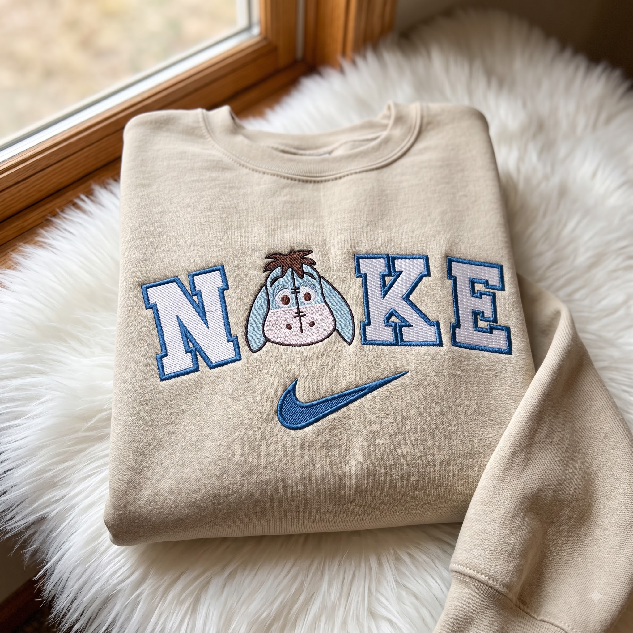 Eeyore Embroidered Sweatshirt, Winnie the Pooh Characters Embroidered Shirt, Cute Cartoon Embroidered Pullover Eeyore Embroidered Sweatshirt, Winnie the Pooh Characters Embroidered Shirt, Cute Cartoon Embroidered Pullover