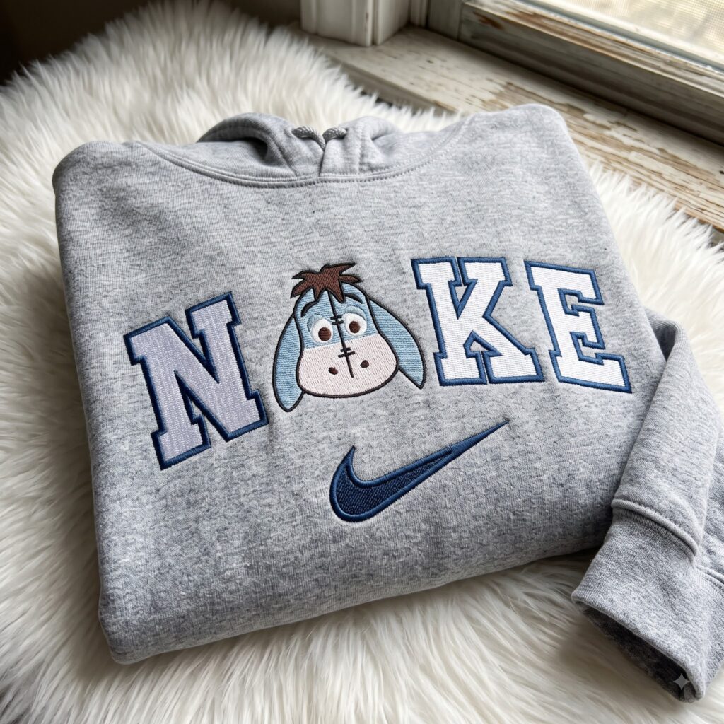 Eeyore Embroidered Sweatshirt, Winnie the Pooh Characters Embroidered Shirt, Cute Cartoon Embroidered Pullover