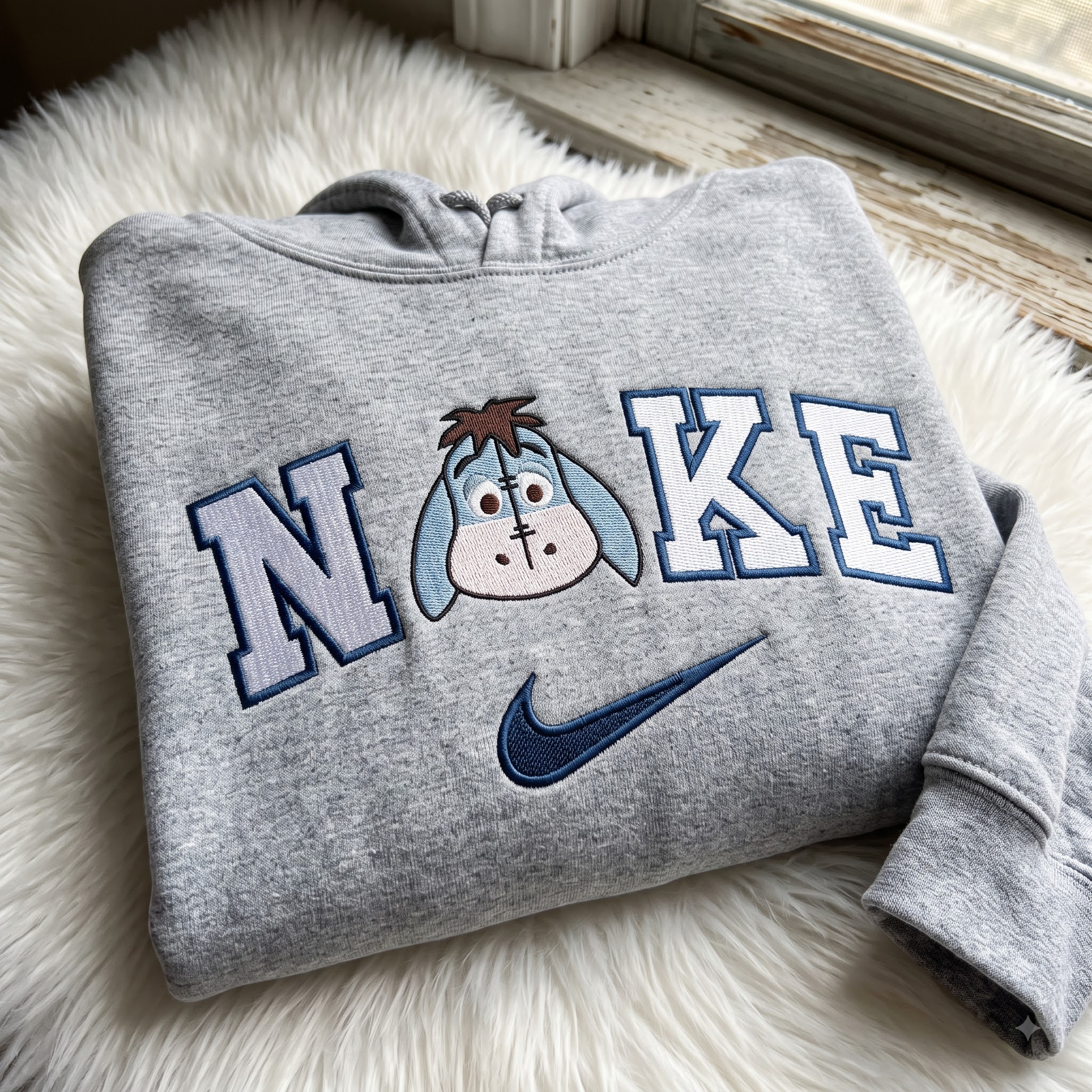 Eeyore Embroidered Sweatshirt, Winnie the Pooh Characters Embroidered Shirt, Cute Cartoon Embroidered Pullover Eeyore Embroidered Sweatshirt, Winnie the Pooh Characters Embroidered Shirt, Cute Cartoon Embroidered Pullover
