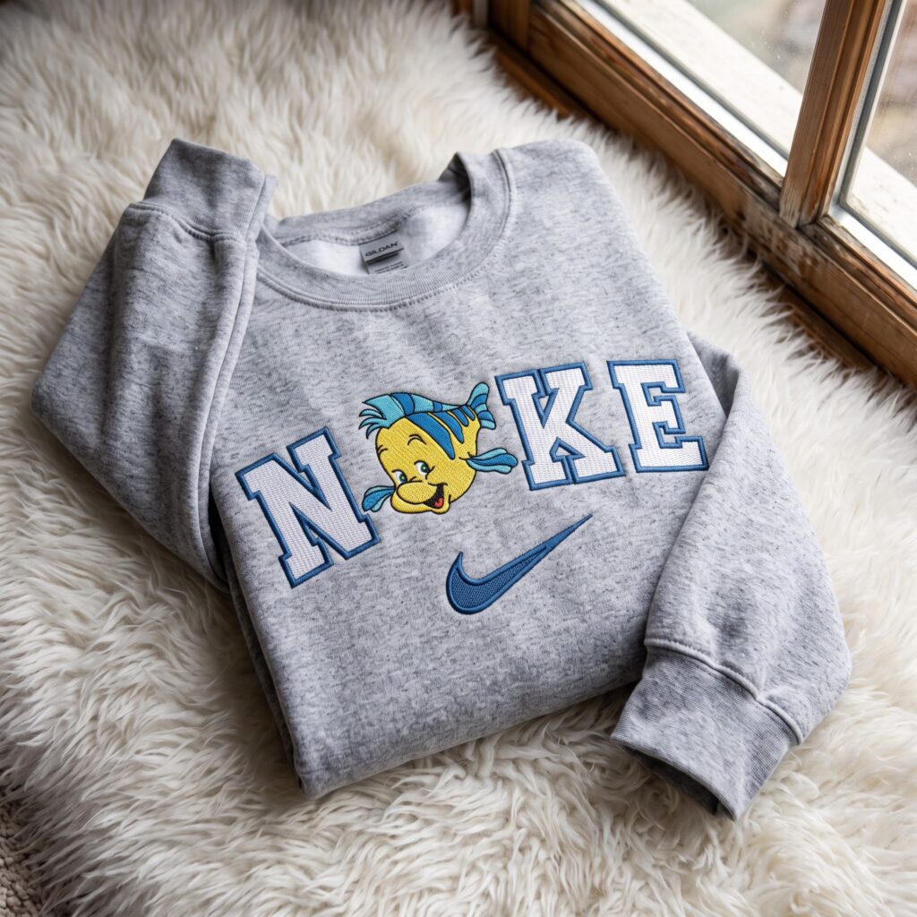 Flounder The Little Mermaid Embroidered Sweatshirt, Disney Embroidered Shirt, Cozy Gifts For Girlfriend Flounder The Little Mermaid Embroidered Sweatshirt, Disney Embroidered Shirt, Cozy Gifts For Girlfriend