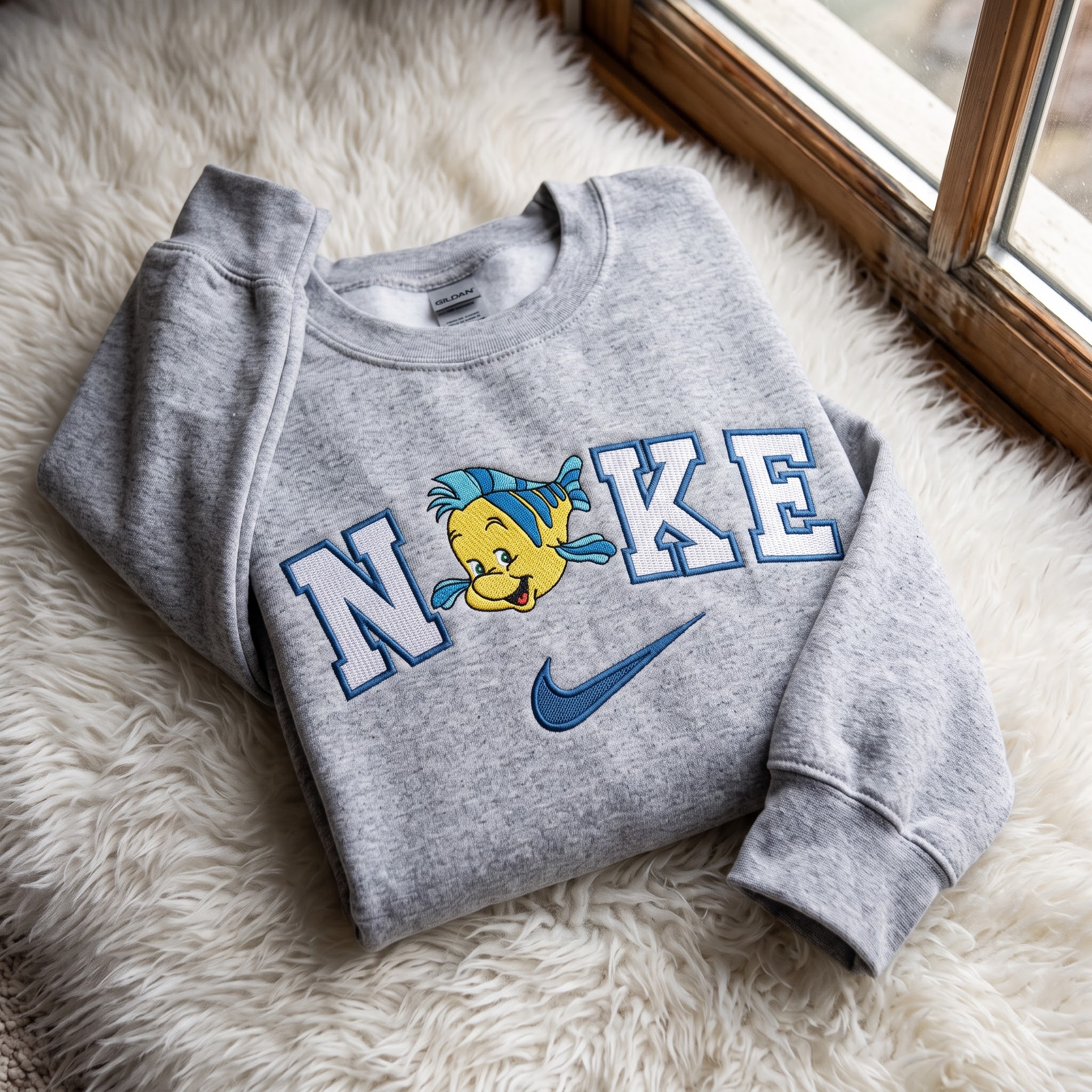 Flounder The Little Mermaid Embroidered Sweatshirt, Disney Embroidered Shirt, Cozy Gifts For Girlfriend Flounder The Little Mermaid Embroidered Sweatshirt, Disney Embroidered Shirt, Cozy Gifts For Girlfriend