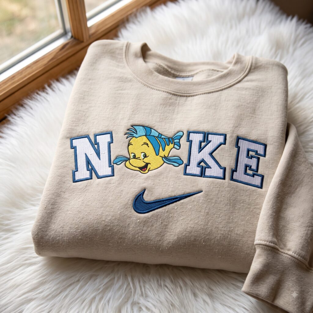 Flounder The Little Mermaid Embroidered Sweatshirt, Disney Embroidered Shirt, Cozy Gifts For Girlfriend Flounder The Little Mermaid Embroidered Sweatshirt, Disney Embroidered Shirt, Cozy Gifts For Girlfriend