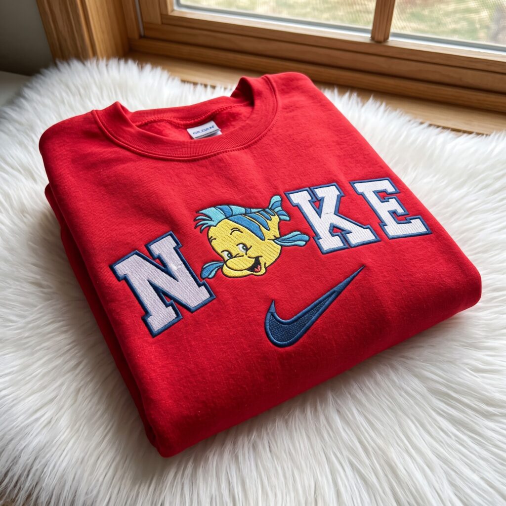 Flounder The Little Mermaid Embroidered Sweatshirt, Disney Embroidered Shirt, Cozy Gifts For Girlfriend