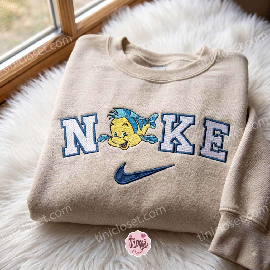 Flounder The Little Mermaid Embroidered Sweatshirt, Disney Embroidered Shirt, Cozy Gifts For Girlfriend