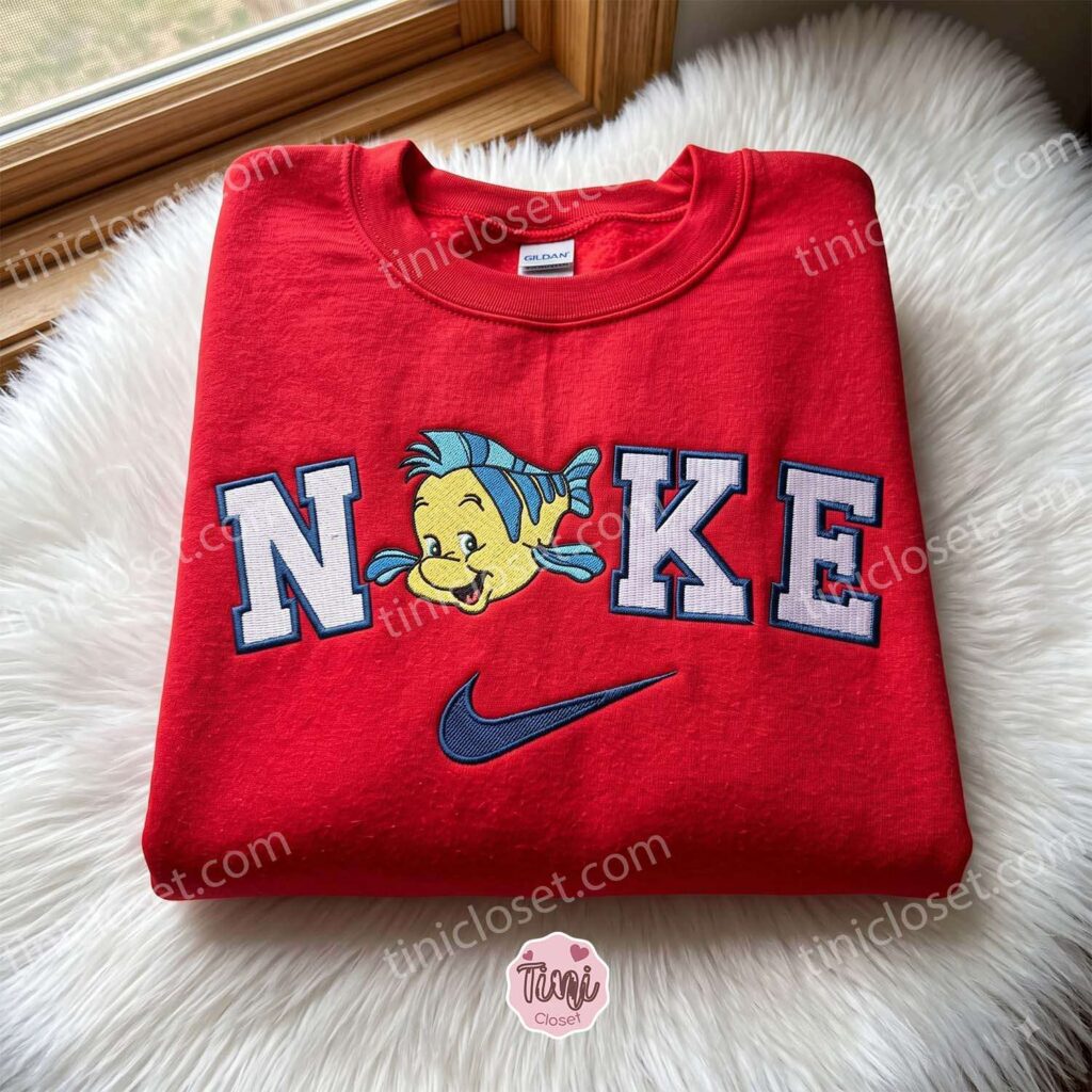 Flounder The Little Mermaid Embroidered Sweatshirt, Disney Embroidered Shirt, Cozy Gifts For Girlfriend