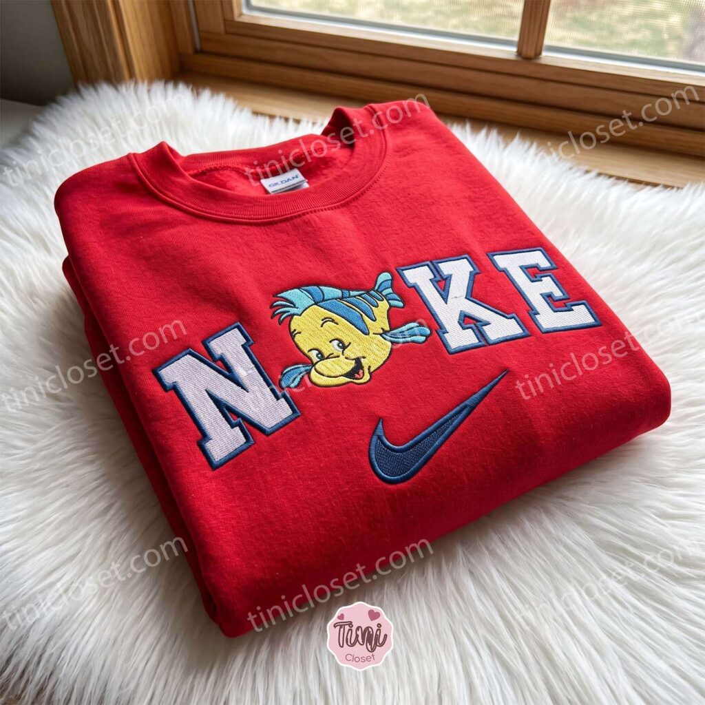 Flounder The Little Mermaid Embroidered Sweatshirt, Disney Embroidered Shirt, Cozy Gifts For Girlfriend