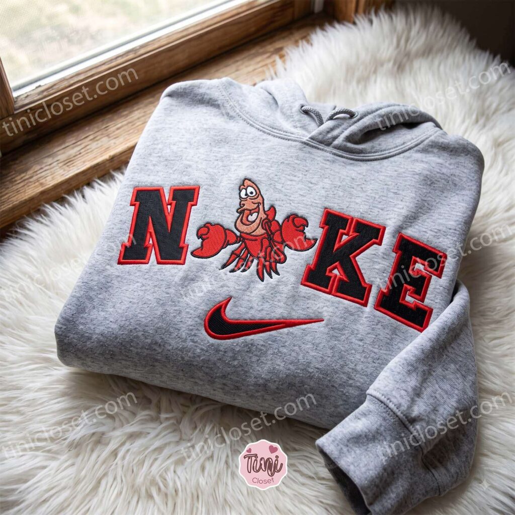 Sebastian Crab The Little Mermaid Embroidered Shirt, Disney Embroidered Sweatshirt, Cartoon Embroidered Hoodie
