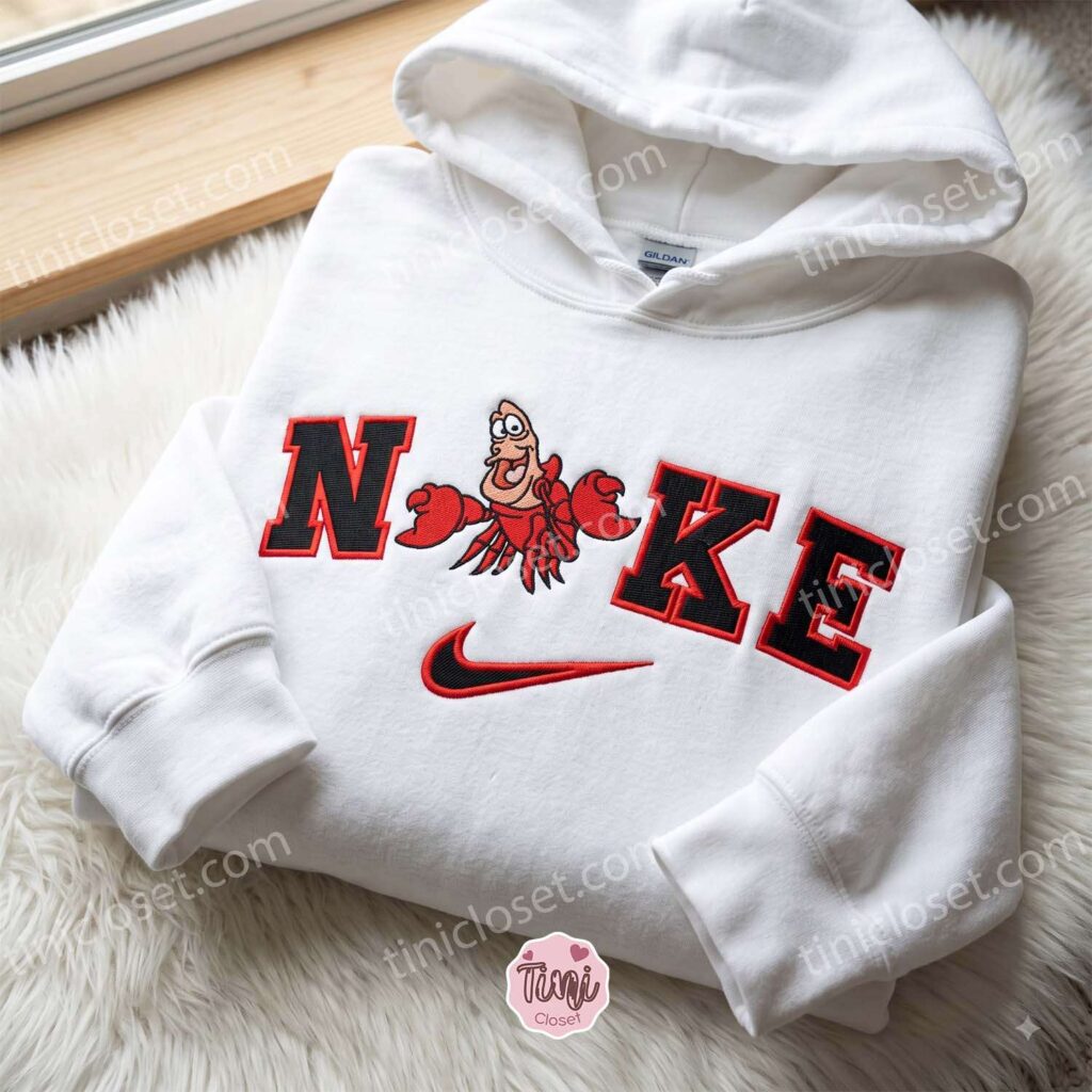 Sebastian Crab The Little Mermaid Embroidered Shirt, Disney Embroidered Sweatshirt, Cartoon Embroidered Hoodie