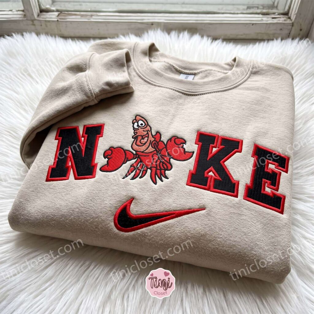Sebastian Crab The Little Mermaid Embroidered Shirt, Disney Embroidered Sweatshirt, Cartoon Embroidered Hoodie