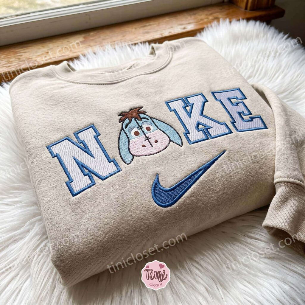 Eeyore Embroidered Sweatshirt, Winnie the Pooh Characters Embroidered Shirt, Cute Cartoon Embroidered Pullover