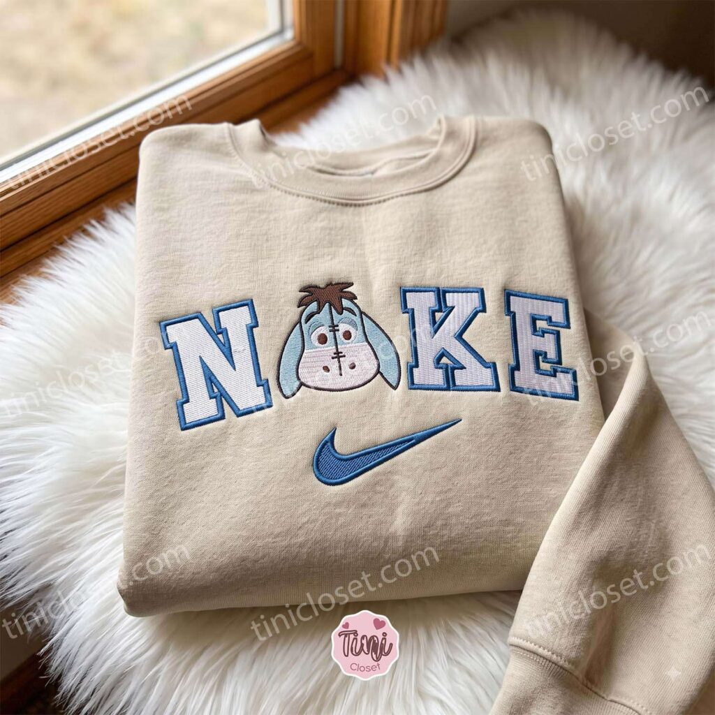 Eeyore Embroidered Sweatshirt, Winnie the Pooh Characters Embroidered Shirt, Cute Cartoon Embroidered Pullover