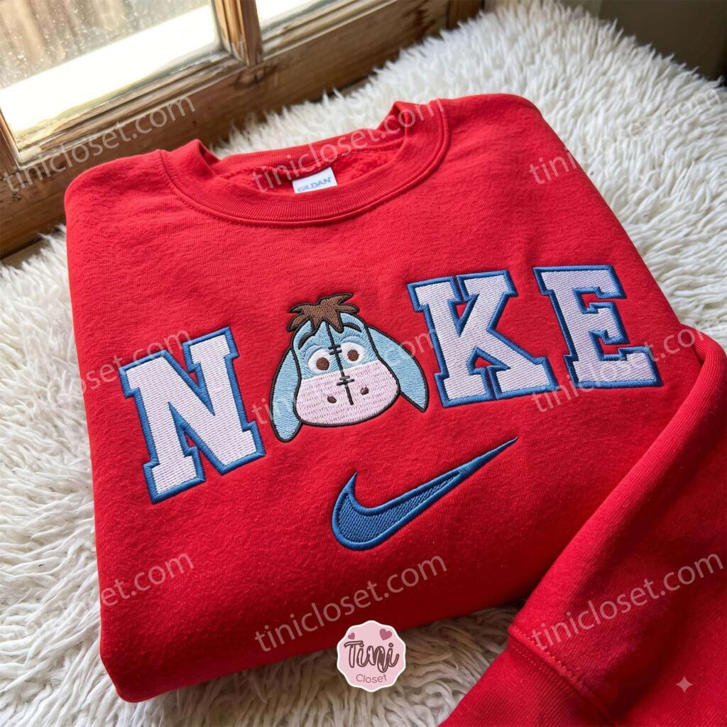 Eeyore Embroidered Sweatshirt, Winnie the Pooh Characters Embroidered Shirt, Cute Cartoon Embroidered Pullover