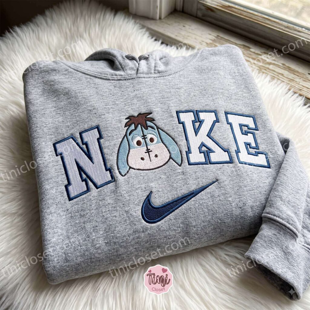 Eeyore Embroidered Sweatshirt, Winnie the Pooh Characters Embroidered Shirt, Cute Cartoon Embroidered Pullover